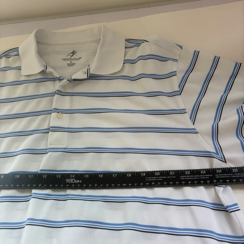 Nicklaus‎ Performance Golf Polo Shirt Men's XL Striped White Blue